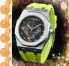 Crime Premium Grand chronomètre pour homme 42 mm Mouvement à quartz Horloge mâle en acier inoxydable Bande de caoutchouc Super brillante Montre-bracelet populaire américaine Cadeaux d'anniversaire