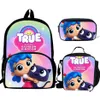 Sacs d'école BULEFLYER Cartoon True et Rainbow Kingdom 3PCS SET pour adolescents Sac à dos Fournitures Bookbag Belle Satchel180o