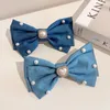 Fermagli per capelli Forcina Fiocco in denim Blu freddo Squisito strass Cuore Mollette Gioielli Copricapo Scrunchie Regalo