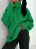 Damestruien Coltrui Gebreide Trui Winter Dikke Oversize Dames Trui Casual Losse Groene Truien Vrouwelijk Effen Vintage Lange Mouw