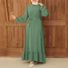 Vintage jurk met stippenprint, mode-jurk met lange mouwen en ruches aan de zoom, islamitische Turkse zonnejurk