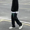 Pants Men Y2K Street Dance Hiphop Jeans Fashion Embroidery Black Loose Board Denim Pants Overall Male Rap Jeans Plus Size Side Zipper