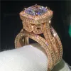 Anel solitário 18k ouro rosa vintage 3 em 1 diamante cz conjunto 925 prata esterlina jóias noivado casamento banda s para mulheres homens bij253s