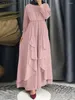 Etnisk kläder Fashion Solid Chiffon Dress Women Spring Sundress Muslim Zanzea Casual Long Sleeve Oregelbundet Vestidos Female Turkey Robe