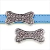 Whole rhinestone dog bone zinc alloy 10mm slider Charms DIY Accessories Fit 10mm Pet Collar wristband SL508221C