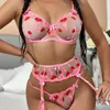 Set di reggiseni con stampa d'amore biancheria intima sexy per intimo da donna pizzo cavo carino vedere attraverso costumi erotici da donna