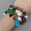 Yygem 8 4 Strängar odlade White Keshi Pearl Agate Jade Turquoise CZ Statement Armband Magnet Clasp Vintage Style for Women 240305