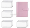 Classeur A6 rose pour carnet de notes et 12 pièces, classeur à 6 trous, fermeture éclair, poches, enveloppe d'argent, portefeuille DD1293531