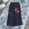 JNCO femmes Hip Hop dessin animé kangourou graphique brodé rétro bleu Baggy jean nouveau gothique taille haute pantalon large