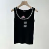 summer women tank top designer vest womens Diamond ice silk knit tops slim round neck sleeveless vests fashion Letter embroidery graphic shirt two colors