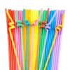 Engångskoppar sugrör 100st plast dricka flerfärgade feststångstillbehör randig flexibel förlängningskonst
