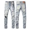 jeans violets jeans de créateurs jeans hommes hommes genou maigre taille droite 28-40 moto à la mode longue droite trou High Street denim jeans en gros pour hommes