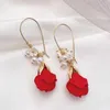 Studörhängen röd rosen kronblad år koreansk online öronhänge hög mening 2024 stil ringar elegant mode