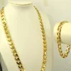 Heavy Men's 24K Real Yellow Solid Gold GF Necklace Bracelet set Solid Curb Chain jewelry SETS Classics210j