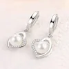 Dangle Earrings Love Heart Pearl & Crystal Zircon Diamonds Gemstones Drop For Women White Gold Silver Color Trendy Jewelry Bijoux Gifts