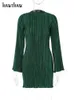 Hawthaw Women Elegant Long Sleeve Streetwear Bodycon Green Fall Mini Dress Autumn Clothes Partihandel för företag 240305