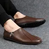 Äkta läder män casual skor lyx varumärke mens loafers moccasins andas glid på lat körning plus storlek 3847 240229