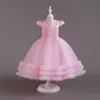 Gril Dress Per bambini Big Mesh Flower Girl Princess Piano Show Compleanno Ball Gown FloorLength Grils 240306