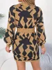 Casual Dresses Dress for Women Autumn and Winter Hollow Geometric Pattern Lantern Sleeve Wrap-Around Hips Tröja