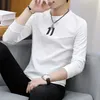 Camisetas para hombre, camiseta elegante empalmada de Color sólido que combina con todo, ropa de otoño 2024, jerséis informales de gran tamaño, camiseta holgada coreana