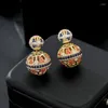 Boucles d'oreilles JZYD luxe creux concepteur coloré Zircon deux côtés boule Vintage Enthic bijoux pour les femmes fête Gift304O