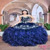 Trzyczęściowe sukienki Charro Quinceanera z motylami Emboderia Sweet 16 Sukienka Wyjmowana przez spódnicę Vestidos de 15 A OS278O