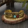 Bangle Boho Vintage natuursteen open manchet brede armband voor vrouwen antieke rode kristallen blad sieraden