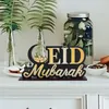 Eid Mubarak Houten Ornament Ramadan Maan Ster Brief Tafeldecoratie voor Thuis Islamitische Moslim Hanger Al Adha Feestartikelen 240301