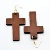 Boucles d'oreilles en forme de croix en bois naturel pour femmes, lustre suspendu, bijoux de foi à la mode, Whole317A