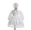 Vestidos de festa de primeiro aniversário para menina nascida outono renda branca princesa bebê vestido de batismo com chapéu infantil batizado vestidos de baile 240226