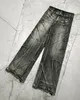 Y2K Tassel Jeans Mens Black Grey Washed Jeans Gothic Style Street Trend Teen Clotho Retro Loose Wide Leg Pants 230226