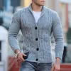 Camisolas masculinas na moda outono camisola térmica lapela fino ajuste de malha torcida textura casaco para uso diário