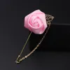 Men's Costumes Gold Leaves Roses Brooches Corsage Flowers Long Needle With Chain Handmade Lapel Brooches Pin 2483