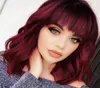 Bob Curly Wig Synthetic Short Wine Red Wig with Bangs Natural Looking Heat Resistant Fiber Hair for Women2159996