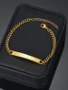 Bracciale in oro 14k semplice e alla moda con striscia curva regolabile a specchio, inciso fai-da-te per gioielli da donna