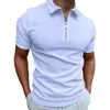 2024 New Men's Sweater Summer Casual Comfortable Flip Collar Zipper Shirt New Solid Color Top Short Sleeve