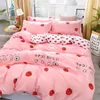 4st Pink Strawberry Kawaii sängkläder set lyx queen size bäddark barn täcke mjuk tröskel bomulls sängkläder för tjej c1246u
