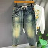 Jeans pour hommes Patchwork rétro Vintage haut de gamme lavage artisanat ample tendance Pu Shuai jambe large loisirs sarouel assorti