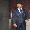 New Groom Tuxedos Groomsmen 두 버튼 반짝이는 네이비 블루맨 정장 웨딩 남자 블레이저 정장 맞춤형 재킷 바지 ves1991