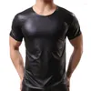 Heren T-shirts Heren T-shirts Hemdjes PU-leer Korte mouw Fitness Workout Latex Tops Tee Gay Clubwear Gothic Streetwear Man