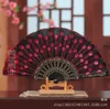 Handmade peacock Embroidery Fabric folding fan silk top grade bridal fans Bridesmaid fans hollow bamboo handle wedding accessories7322133