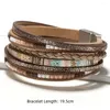 Bangle meerlaagse bruine lederen armband voor dames mode creatieve Boheemse handgeweven magnetische sluiting