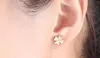 Stud Earrings Classic Lucky 4-Leaf Clover 18K Real True Solid Gold AU750 Rose Piercing For Women Female Fancy Office Jewelry