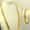 Heavy Men's 24K Real Yellow Solid Gold GF Necklace Bracelet set Solid Curb Chain jewelry SETS Classics210j