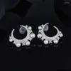 Stud Oorbellen 925 Sterling Zilveren Parel Zirconia Ster Maan Oorbel Elegante Designer Vrouwen Bruiloft Jewelry288j