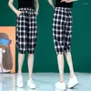 Spodnie damskie Summer Cienka Plaid Clothing Casual Ladies Patchwork Pocket Spress Prostota wysoka talia 2024