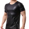Heren T-shirts Heren T-shirts Hemdjes PU-leer Korte mouw Fitness Workout Latex Tops Tee Gay Clubwear Gothic Streetwear Man