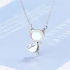 Collares colgantes Personalidad Moonstone Animal Joyería plateada dulce gato juguetón gatito cristal mujeres XZN056261K