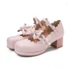 Klädskor pxelena lolita flickor mary janes bowknot prinsessan ruffles japansk söt brud bröllop fest pumpar cosplay rosa 34-43