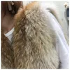 Nouvelle mode couleur jaune loup raton laveur cheveux sans manches Long Style manteau de fourrure en vrac pour les femmes 219738